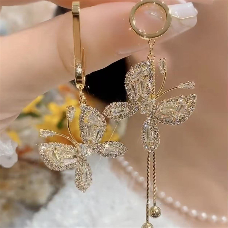 时尚气质精致不对称蝴蝶耳环长款