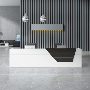 公司办公前台桌简约现代接待台咨询吧台实木板式收银桌子迎宾柜台