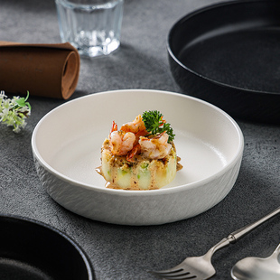 简约石纹餐具陶瓷盘子高级感家用深口盘子汤盘创意直口深盘饭厅盘