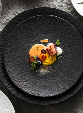 陶瓷餐具牛排餐盘家用菜盘餐厅轻奢黑色盘子高级感平盘西餐餐盘