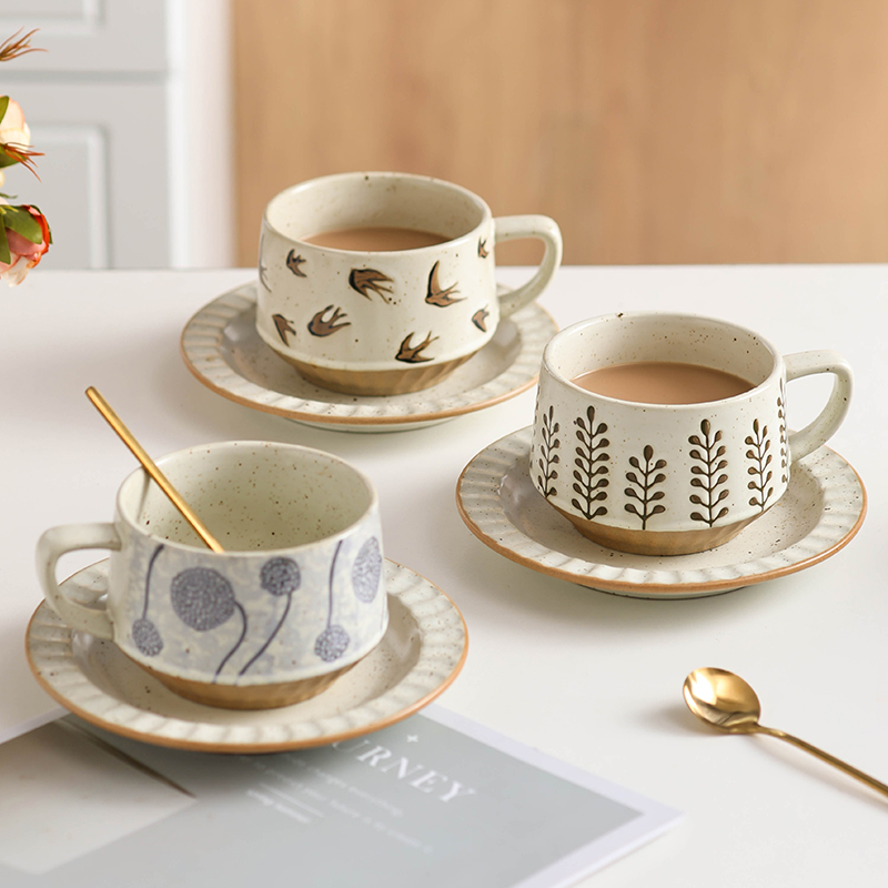 复古陶瓷办公室咖啡杯子特别好看杯碟套装设计感小众女士个人专用