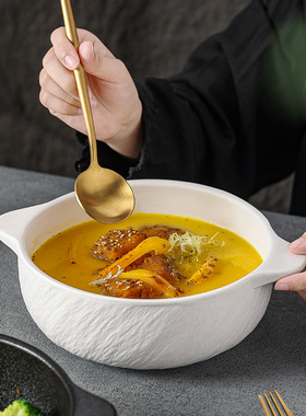 简约双耳汤碗面碗日式泡面碗新款家用大碗水果高级感大容量汤盆