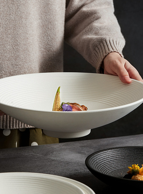 简约沙拉碗大碗斗笠碗陶瓷家用商用盘子汤碗拉面碗餐厅酒店斗笠盘