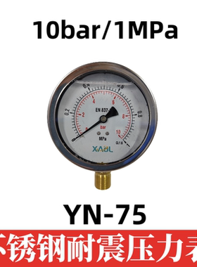 XAOL不锈钢耐震压力表YN75  10bar径向抗震充油油水气压EN837优质