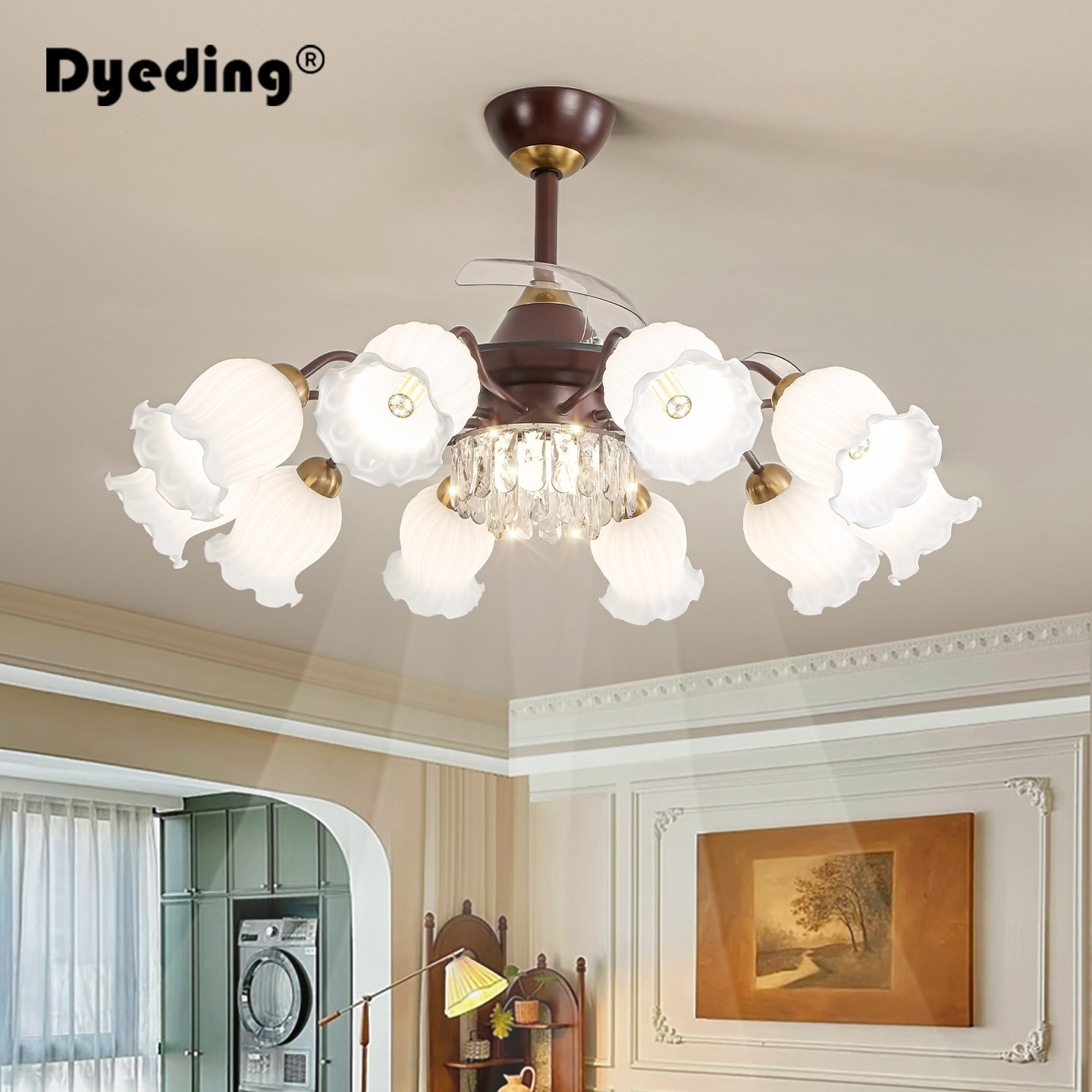 客厅吊灯2025新款法式复古静音隐扇灯中古风餐厅大风力吊扇灯形风,家装灯饰光源,客厅吊灯,淘宝优惠券,粉丝福利购,淘宝优惠卷