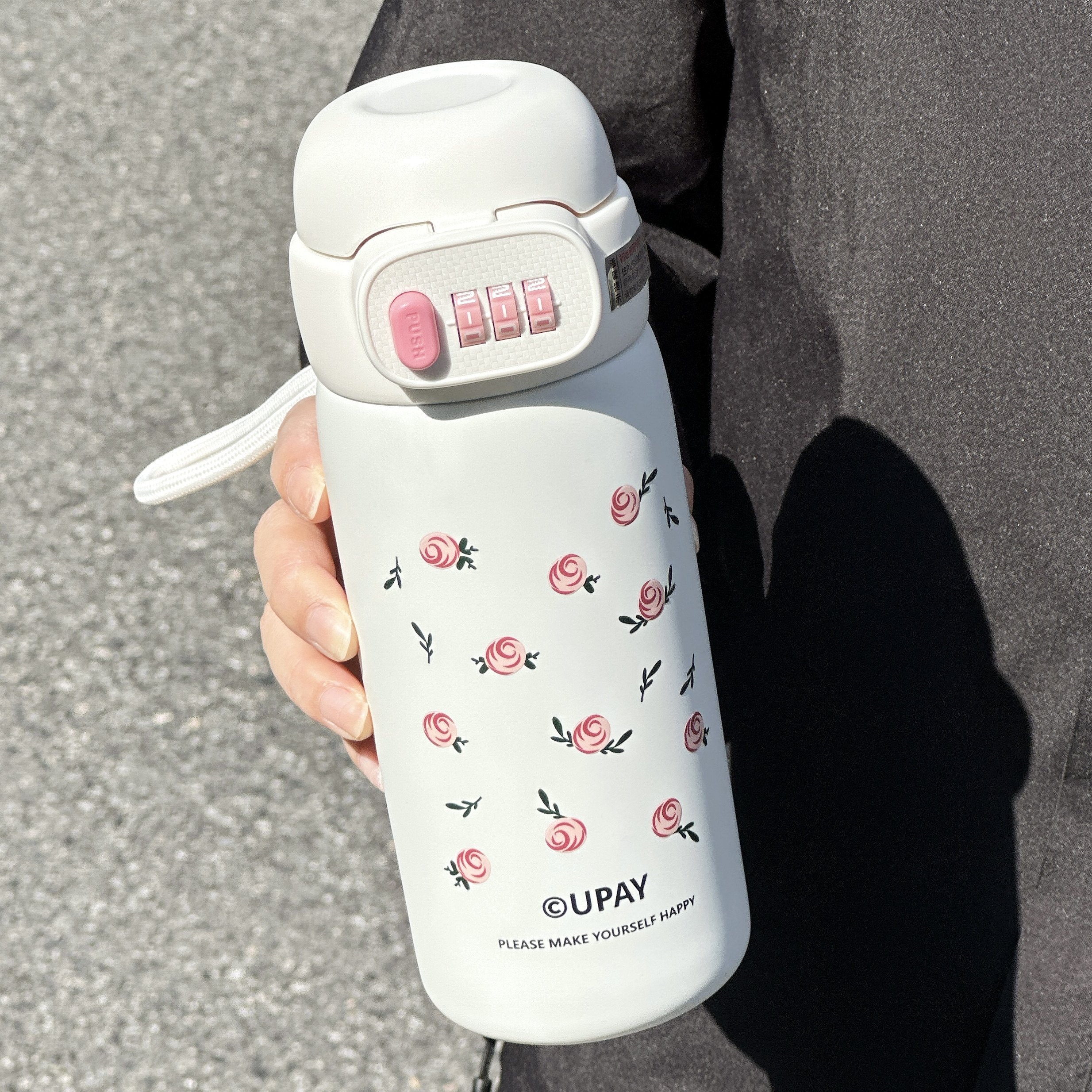 高颜值密码锁保温杯儿童上学指纹吸管杯可爱女学生不锈钢双饮杯子