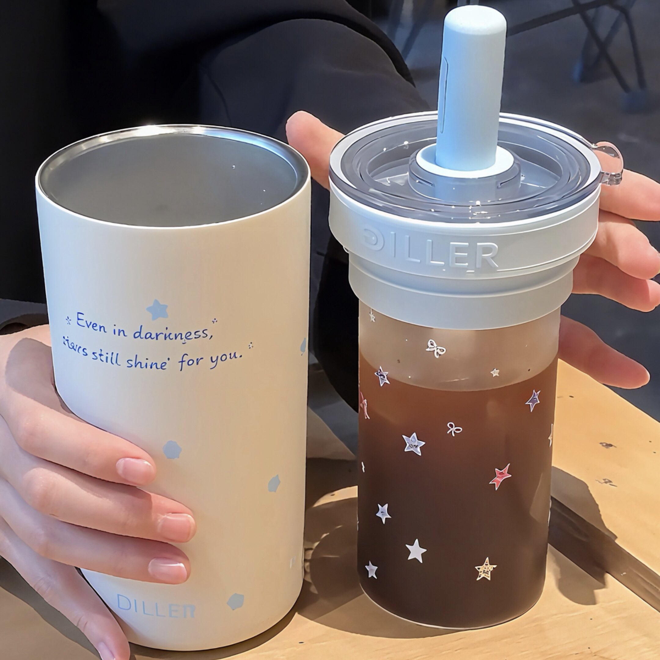 玻璃内胆保温保冷吸管杯随手杯子