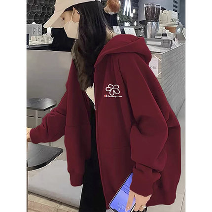 美版季冠军潮牌加绒加厚连帽卫衣女外套棉拉链帽衫休闲情侣上衣男