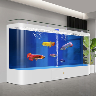 新款超大型玻璃鱼缸客厅家用背过滤大弯鱼缸落地式靠墙免换水族箱