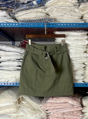 军绿色高腰牛仔半身裙女2025年春夏时尚宽松休闲百搭A字工装短裙
