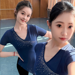 专业古典舞身韵纱衣基训服斜角下摆短袖上衣修身练功服团服舞蹈服