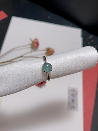 玖紫天然翡翠戒指翡翠蛋面戒指925银镶嵌带证书