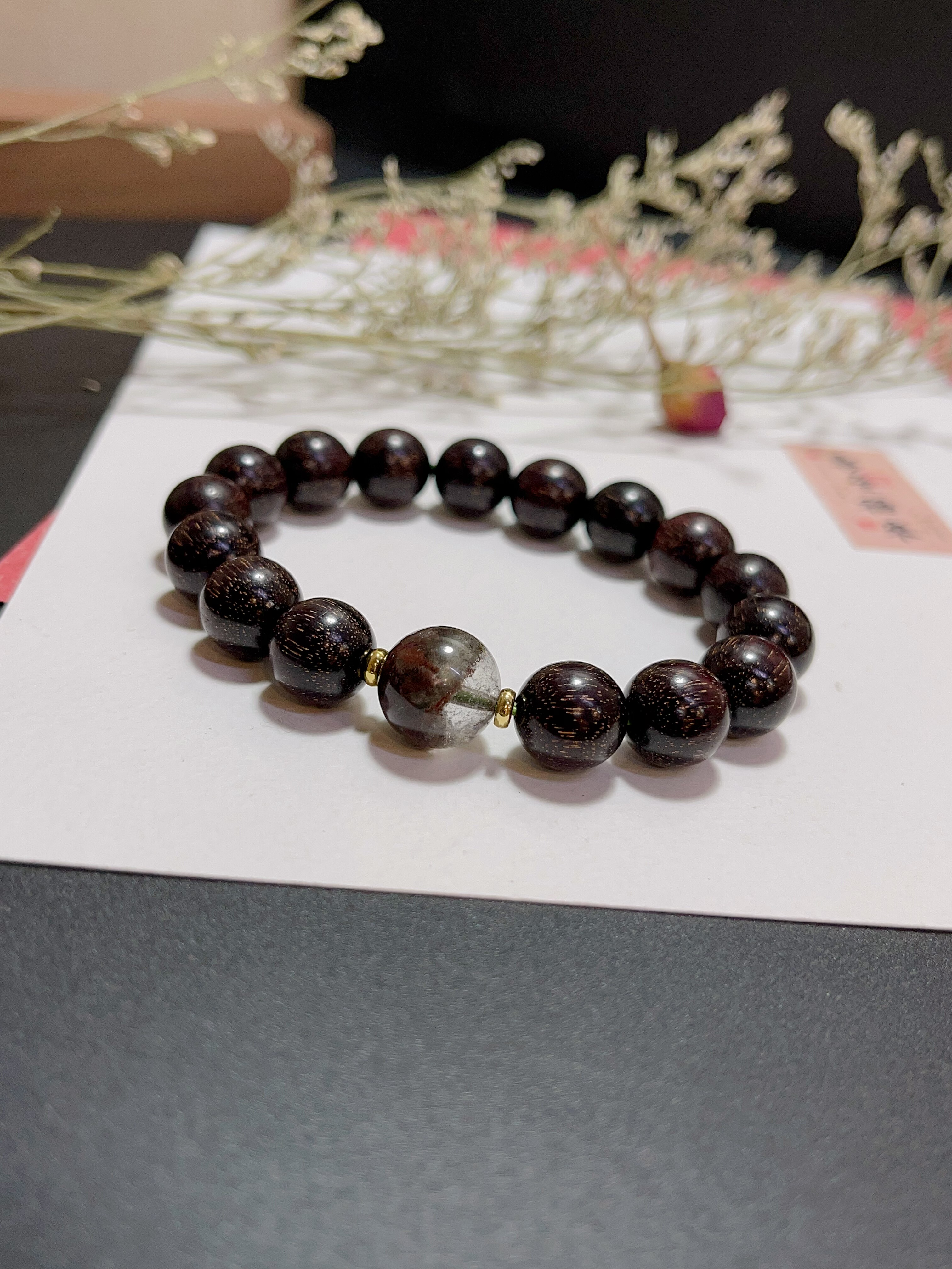 玖紫 小叶紫檀女士手链手串 绿幽灵手链小叶紫檀10mm红绿幽灵