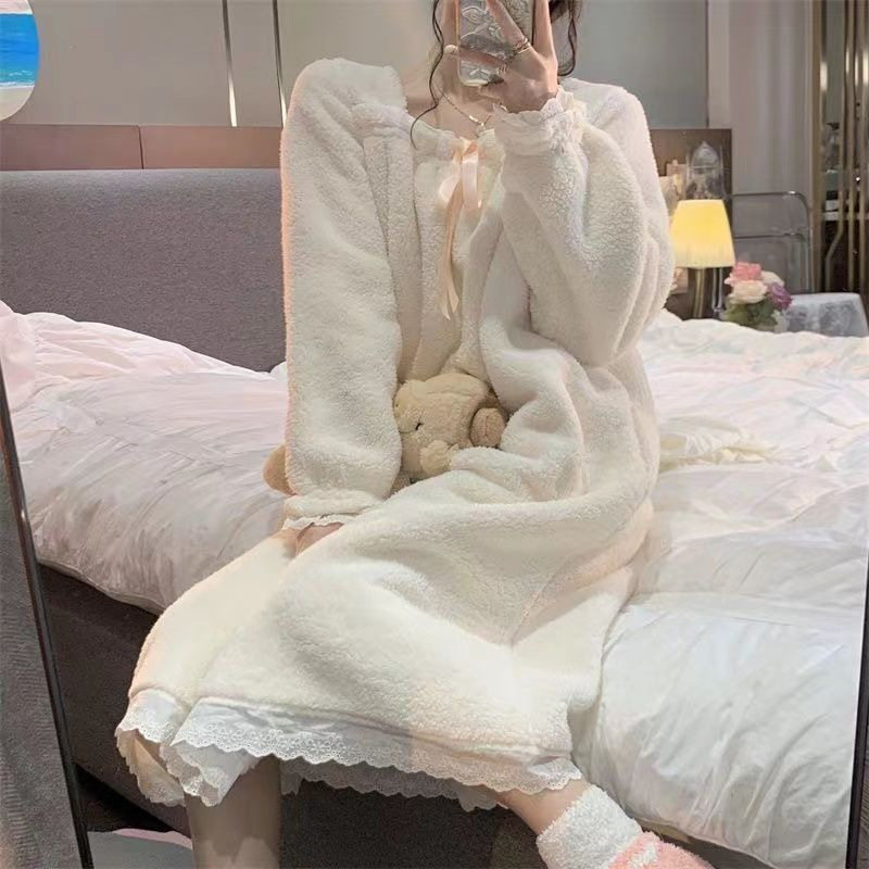 睡裙女秋冬天长款公主风可爱甜美加绒加厚冬季珊瑚绒大码睡衣保暖,女士内衣/男士内衣/家居服,睡袍/浴袍,淘宝优惠券,粉丝福利购,淘宝优惠卷