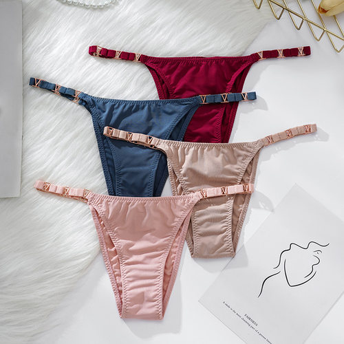 性感纯欲女友纯色无痕低腰金属扣环一片式性感辣妹丁字裤女士内裤