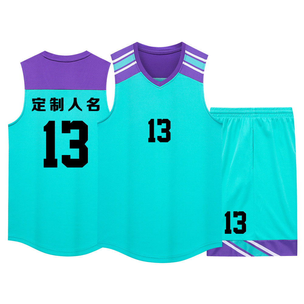 美式成人儿童篮球服套装球衣夏季背心比赛训练服定制印字1013海蓝