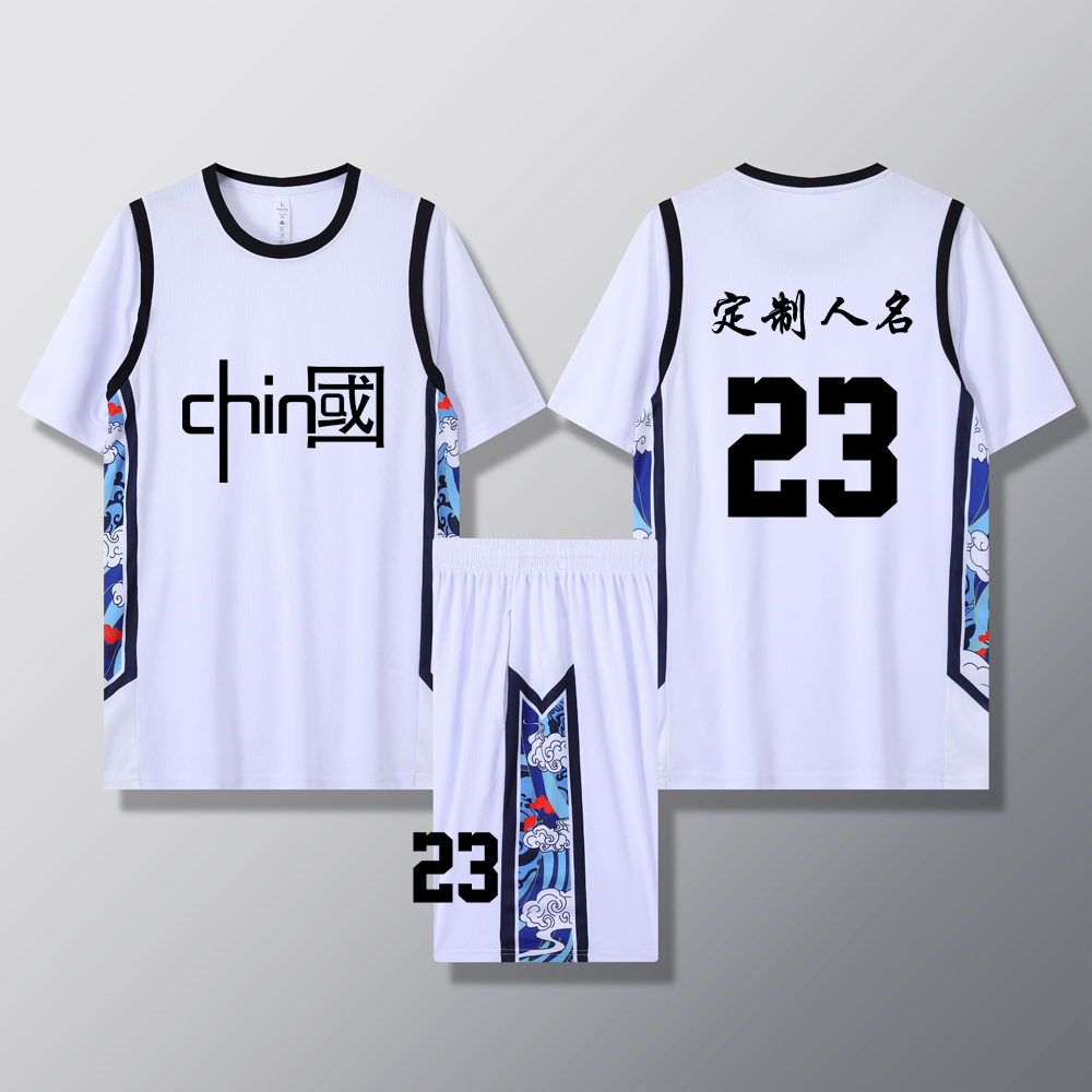 女款女生女童学生假两件短袖篮球服运动健身套装定制印刷B003白色