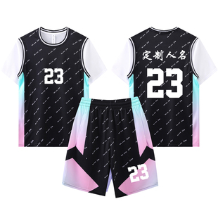 女款女生女童学生假两件短袖篮球服运动健身套装定制印刷B005黑色