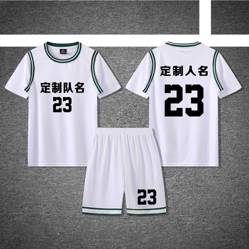 女款女士女生学生假两件短袖篮球服运动健身套装定制印刷A833白绿