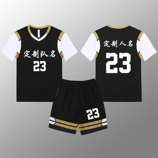 女款女生女童学生假两件短袖篮球服运动健身套装定制印刷B007黑色