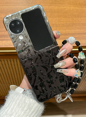 适用oppofindn3flip手机壳渐变色新款n2flip折叠屏超薄外壳N3Flip/N2 Flip简约黑色水波纹硬壳手提链保护套