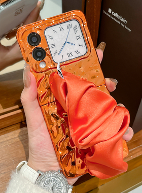 适用华为novaflip手机壳橙色新款Nova Flip小折叠屏超薄外壳nova flip电镀保护套蓝色丝巾腕带女款防摔硬壳