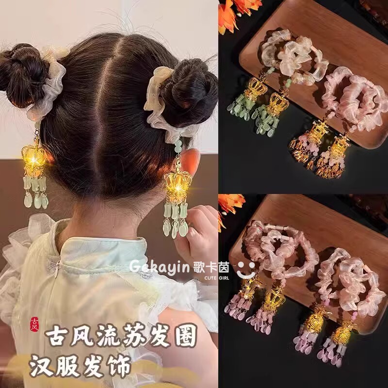 可发光中秋节灯笼发圈丸子头发饰