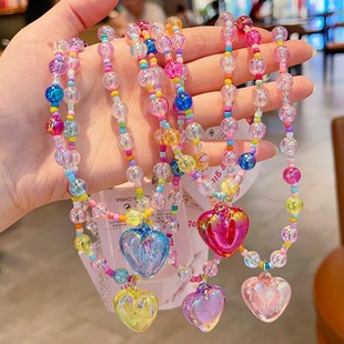 小女孩项链饰品儿童首饰装饰品女童公主串珠彩色爱心吊坠艾莎公主