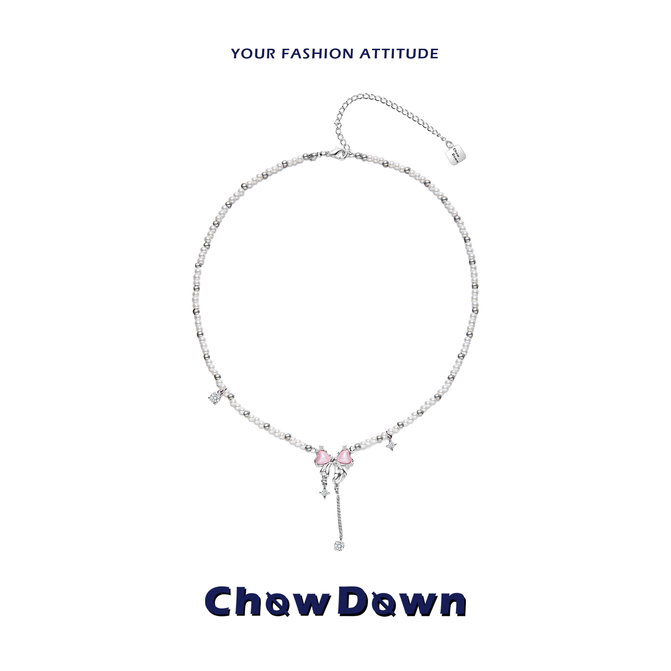 潮度原创蝴蝶结珍珠锁骨链女公主