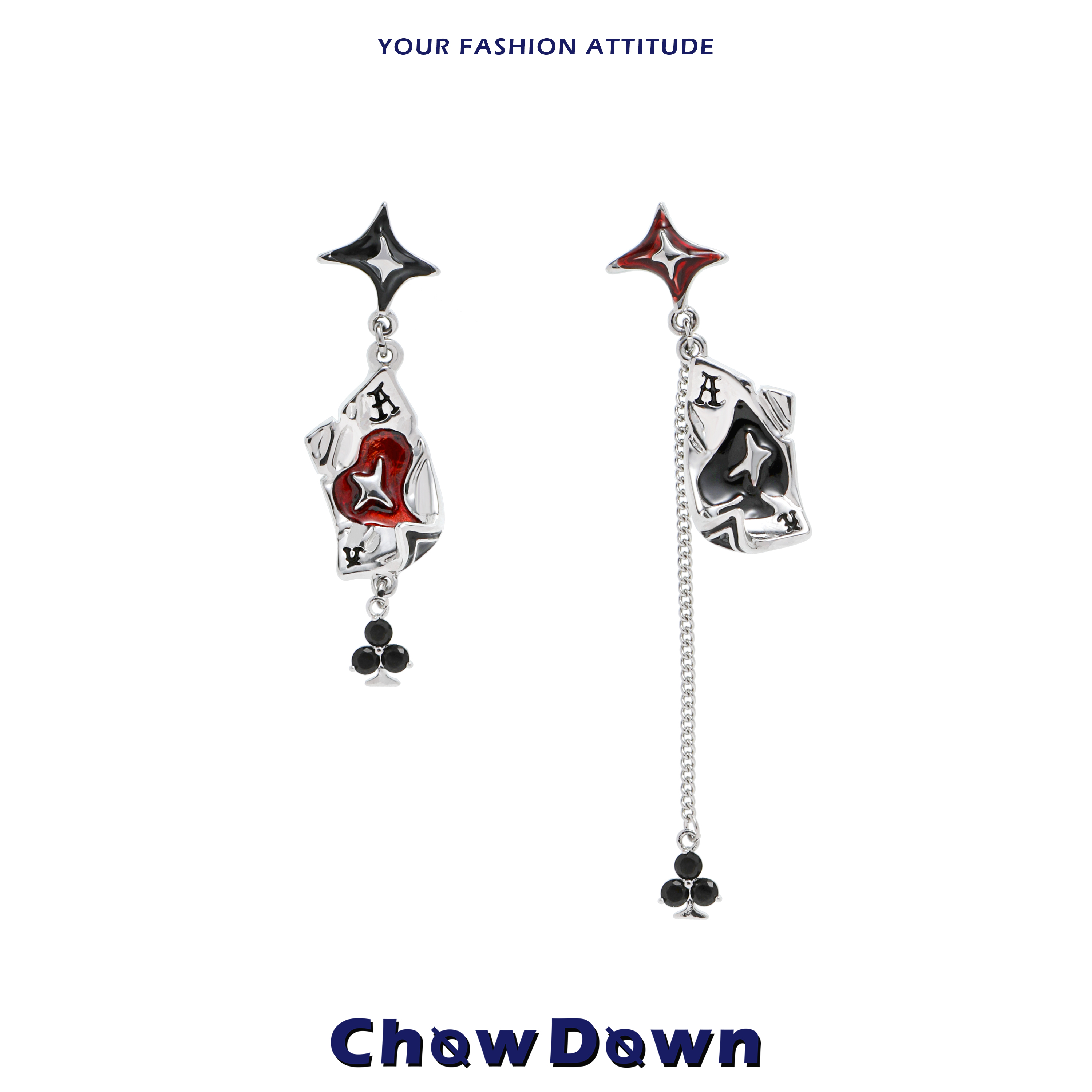 CHOWDOWN原创扑克牌长款耳环
