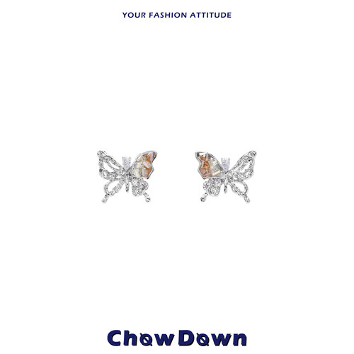 CHOWDOWN原创香槟蝴蝶耳饰