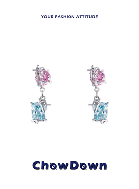 CHOWDOWN潮度原创蓝色方糖四芒星耳环女春夏款气质百搭银针耳饰品