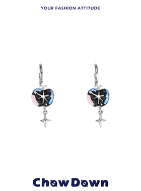 CHOWDOWN原创梦核蓝黑星芒苹果耳圈耳钉925银针小众百搭设计耳饰