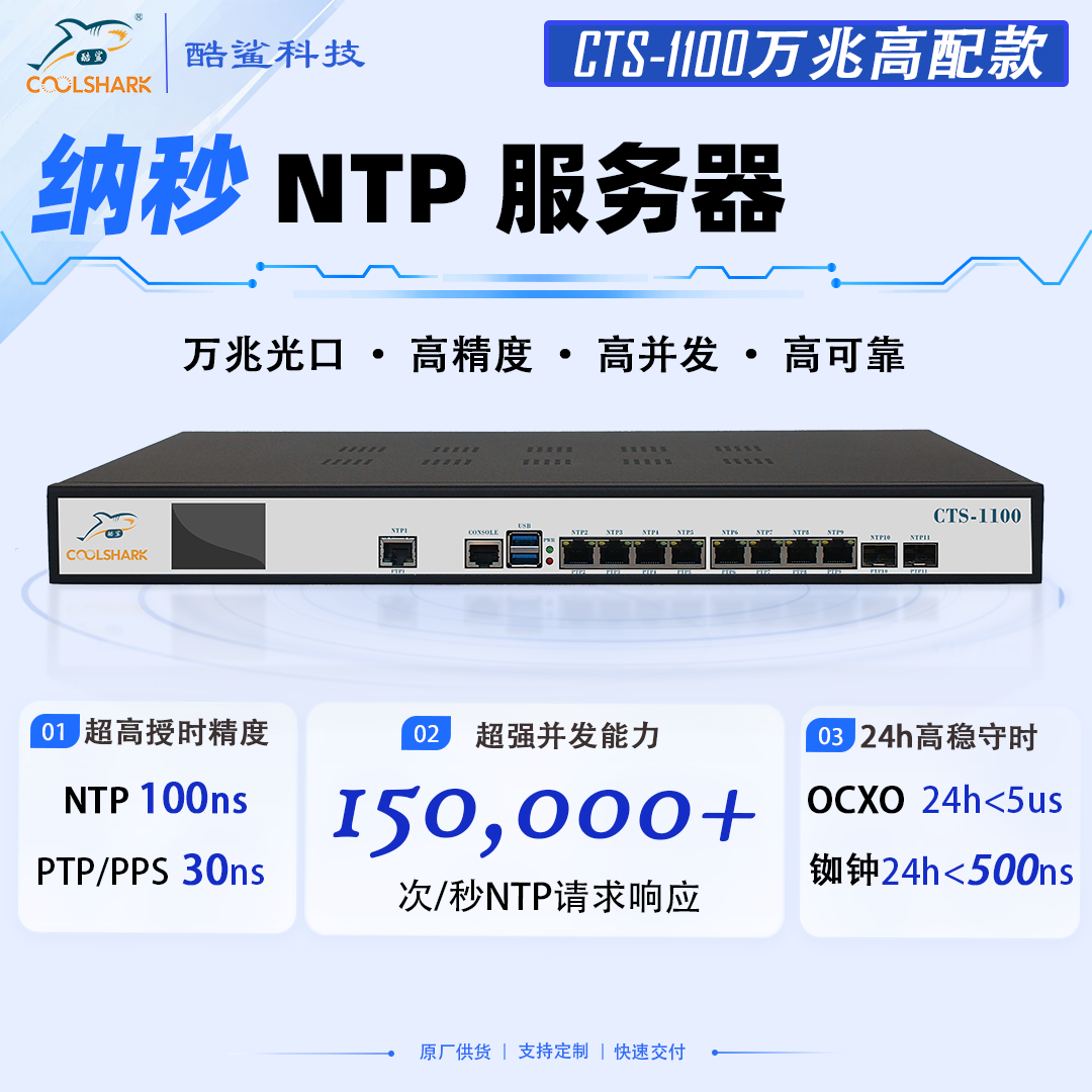 【万兆】酷鲨CTS-1100 北斗纳秒PTP/NTP服务器 网络时间同步系统