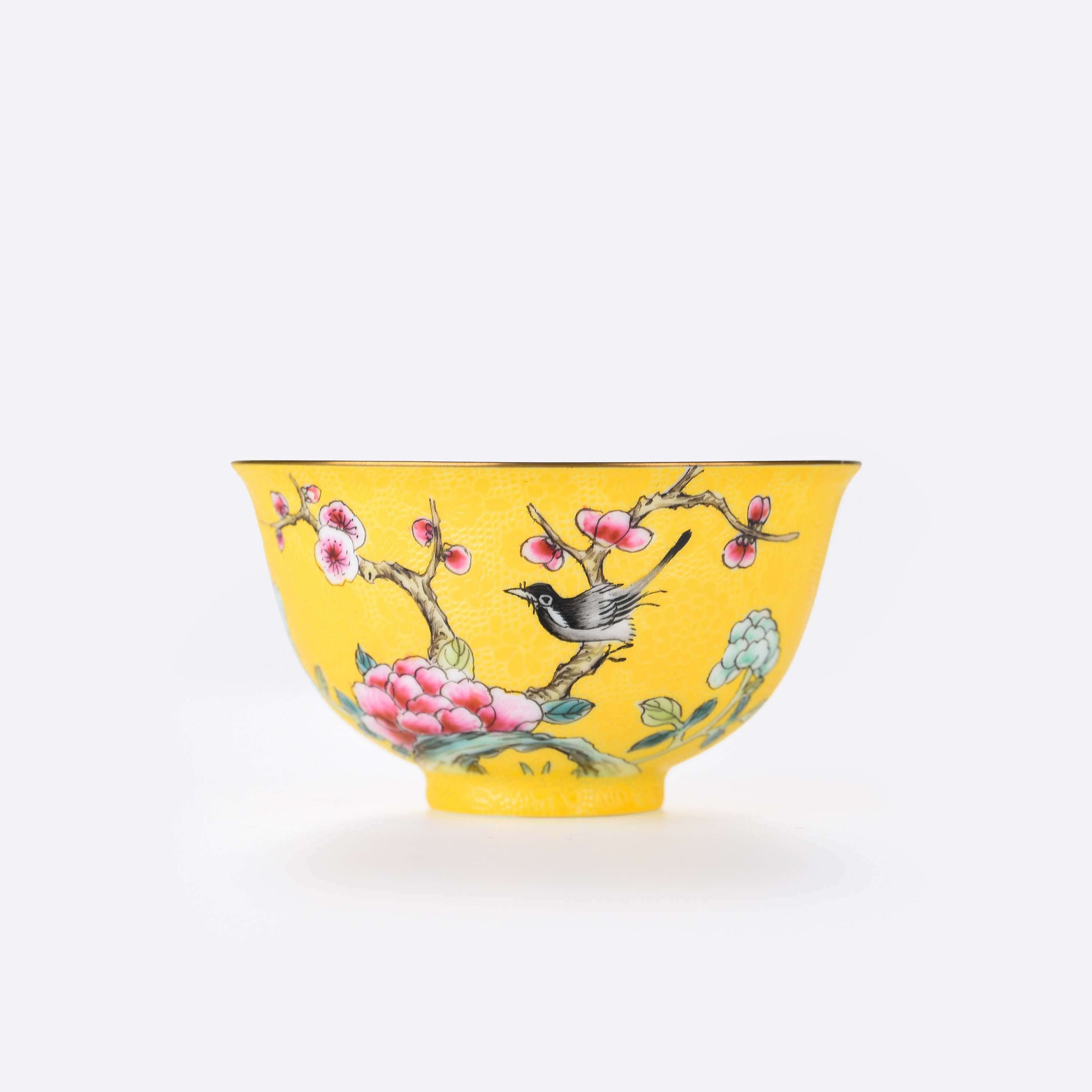 古帛扒花主人杯景德镇陶瓷手绘花鸟粉彩单杯茶具手工高端品茗茶杯