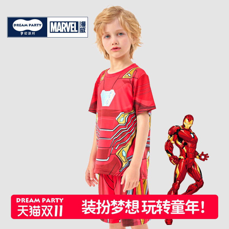 钢铁侠男童夏季速干短袖短裤面具