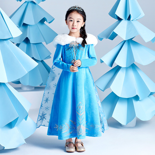 Dreampartybox女童连衣裙爱莎公主裙迪士尼秋冬加绒艾莎天鹅绒