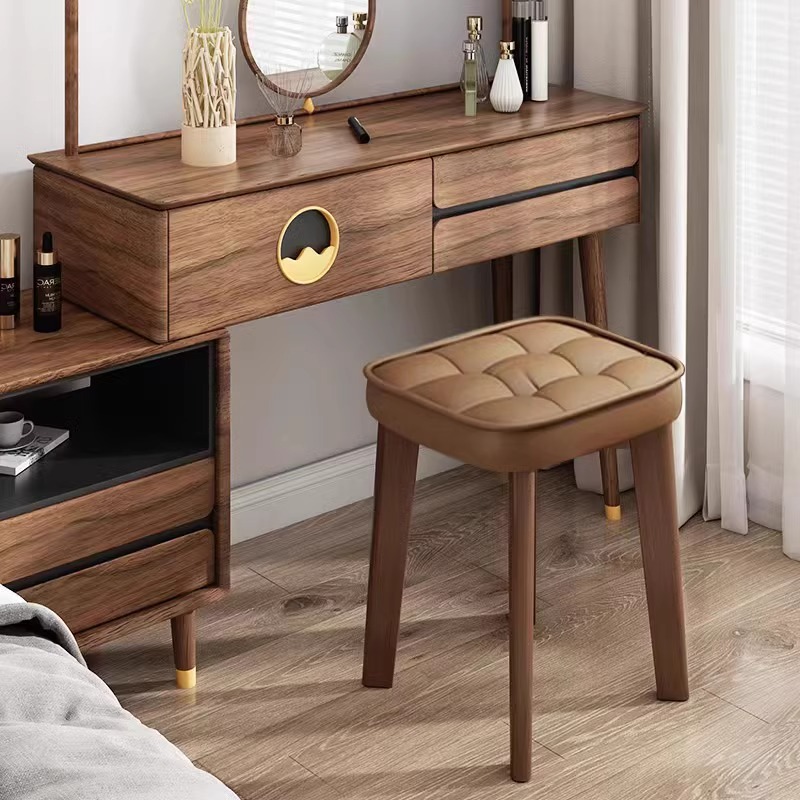化妆凳家用矮凳新中式实木板凳简约现代方餐凳女生卧室梳妆台凳子
