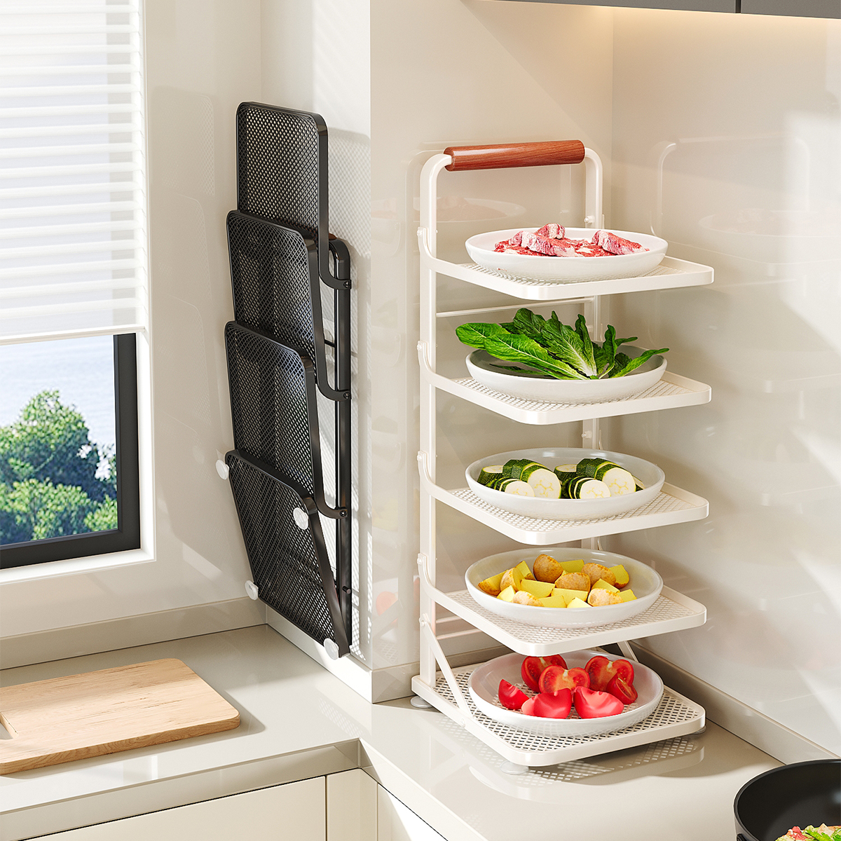 【升级密网木把手】折叠备菜架