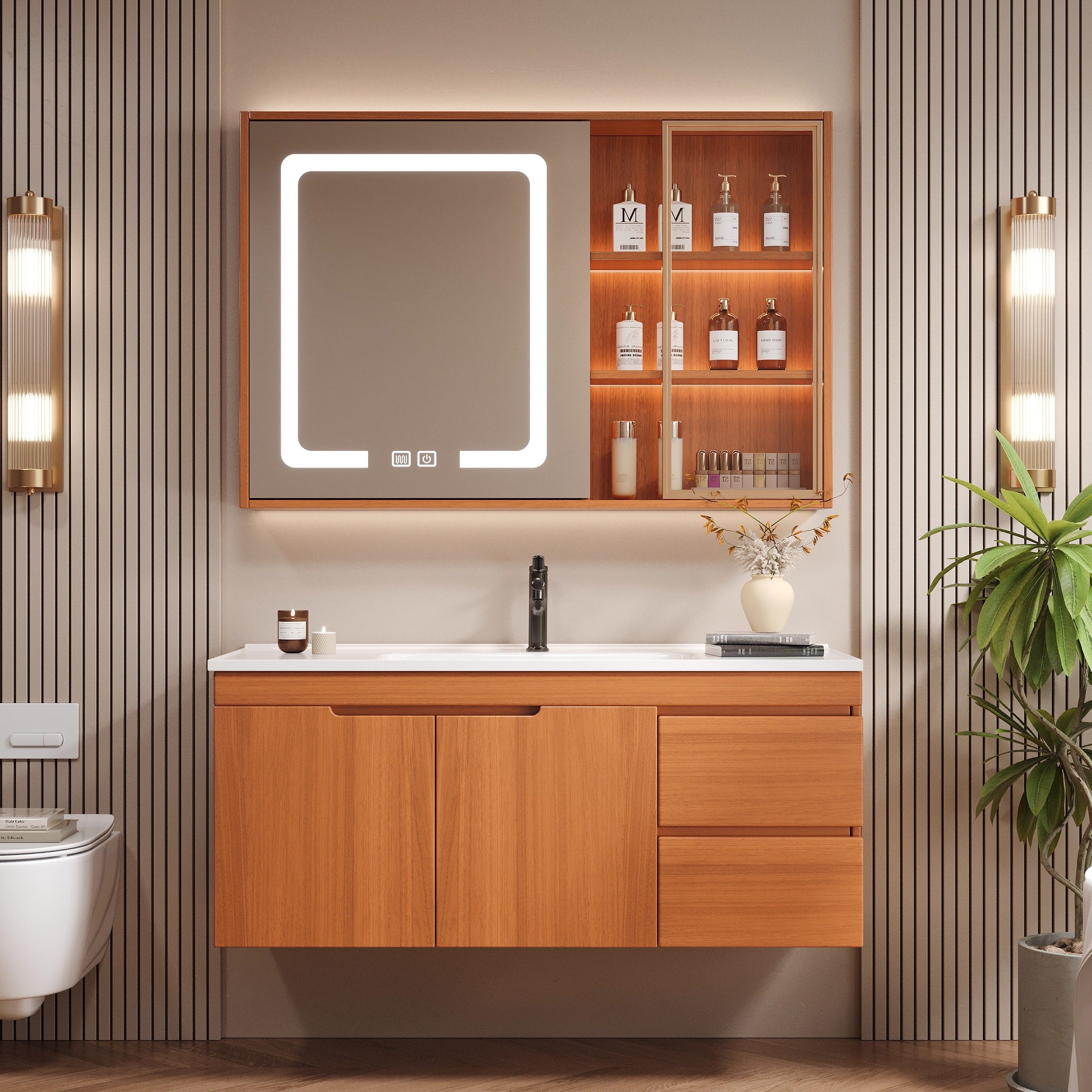 橡木浴室柜组合陶瓷一体洗漱台池