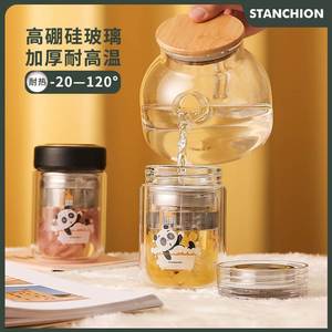 STANCHION熊猫双层玻璃水杯子男女可爱小巧便携夏季办公室泡茶杯