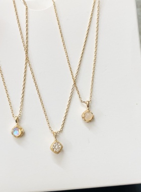 日系小众A*GET*te同款轻奢双面欧珀蛋白石项链镶钻项链高级感女