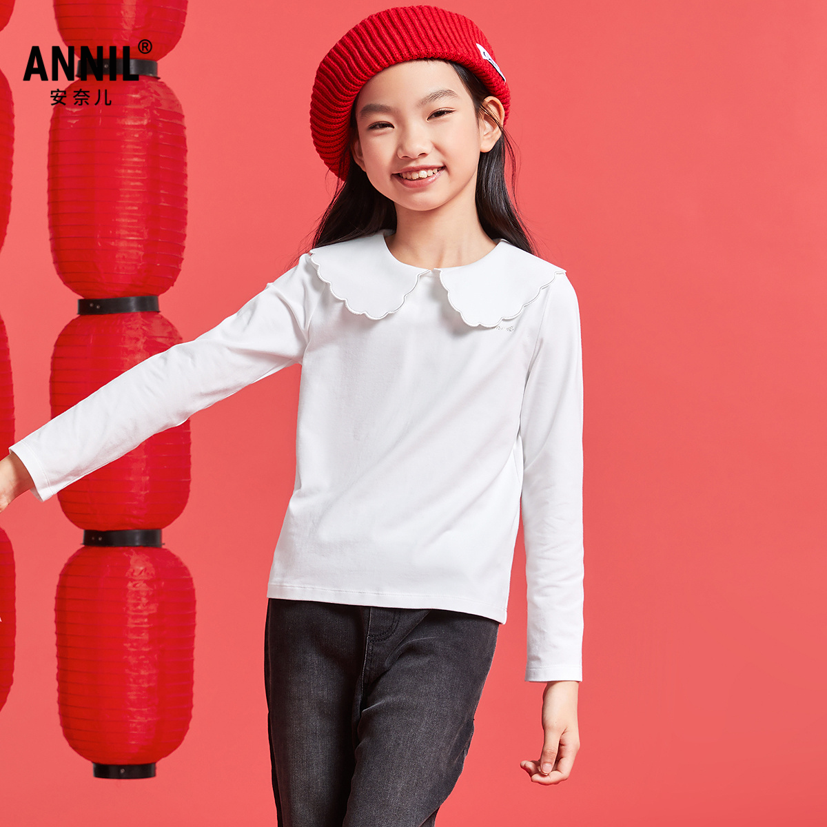 【商场同款拜年服】安奈儿童装女童翻领POLO衫2025春新款AG511564