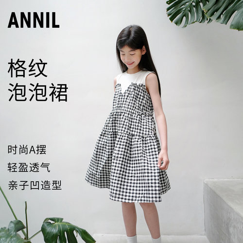 千鸟格无袖连衣裙安奈儿时髦