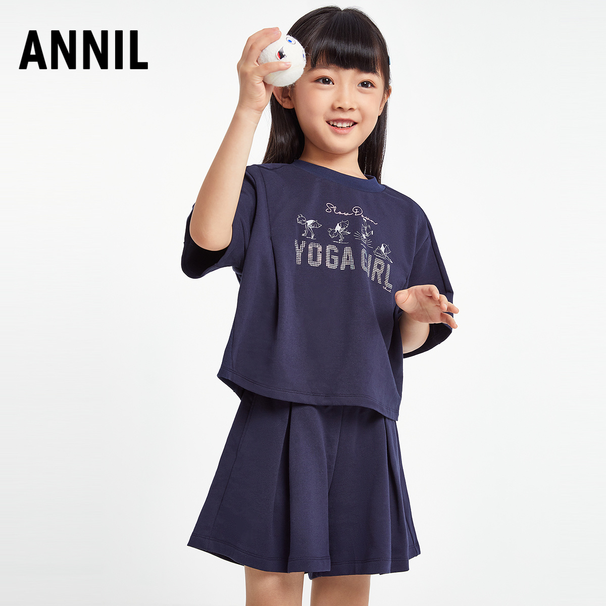 安奈儿童装女童套装T恤短裙休闲风2025夏款户外运动网球服抗起球