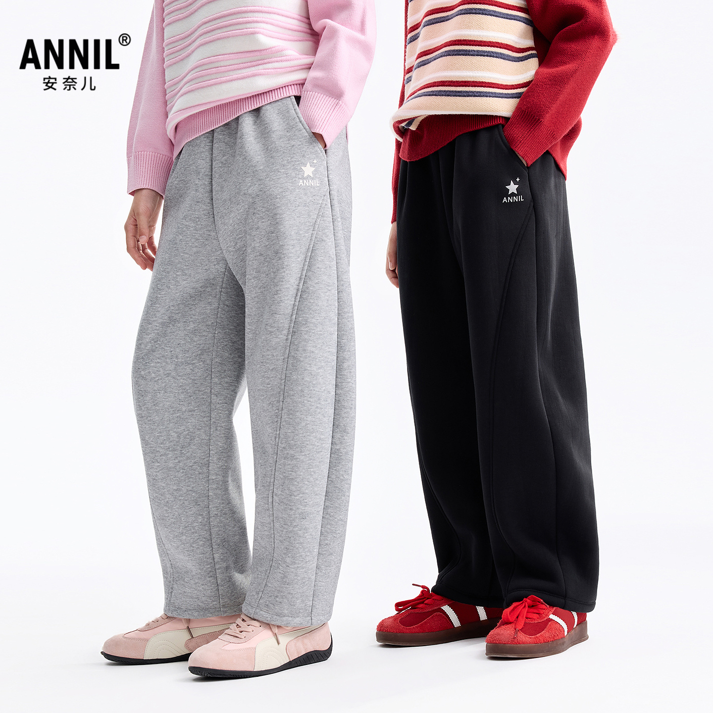 安奈儿童装男女童全腰针织夹裤2025冬新款