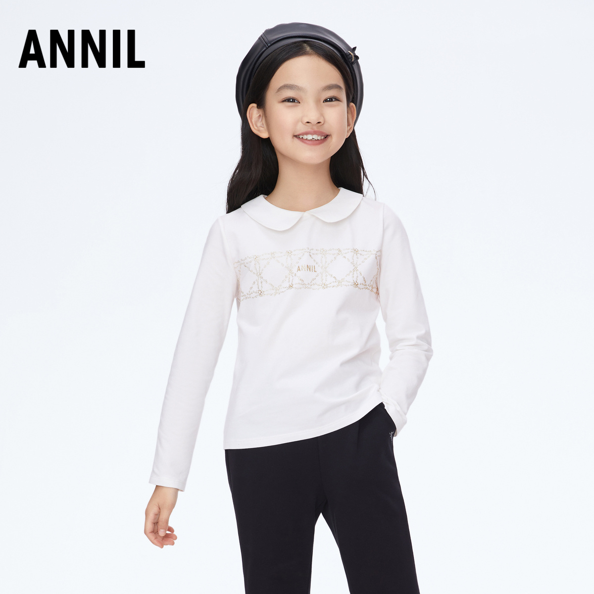 安奈儿翻领长袖POLO衫女童