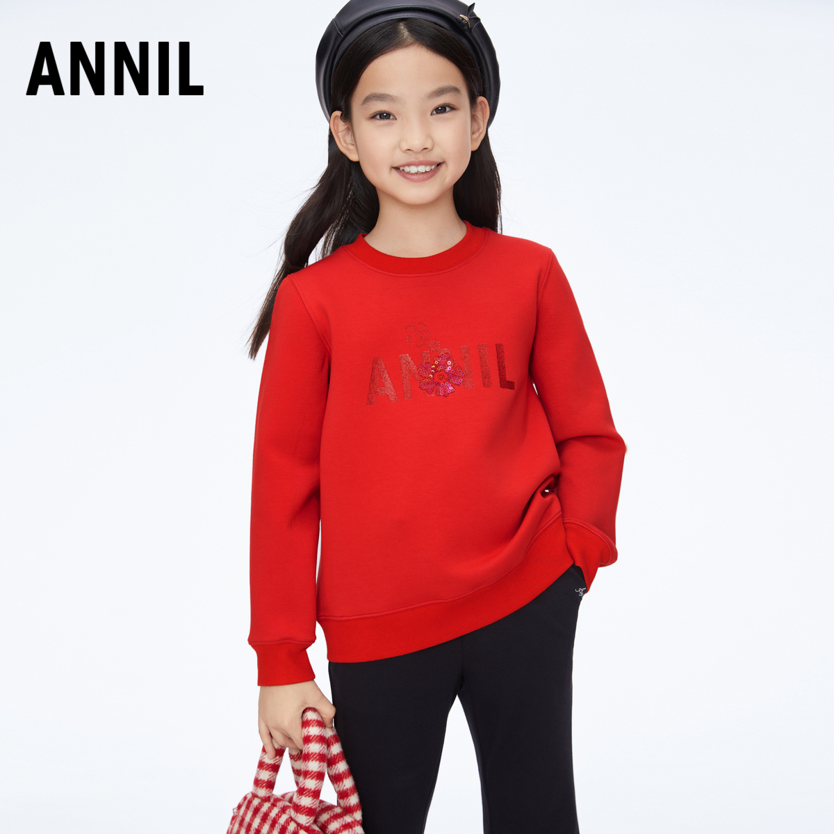 安奈儿春新款翻领长袖女童卫衣
