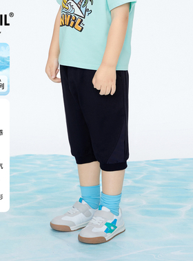 【商场同款】安奈儿童装男童七分裤子2024新款夏黑色弹力XB426573