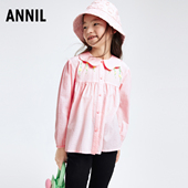 女童衬衫 安奈儿童装 2024春秋甜美刺绣印花宽松长袖 荷花边翻领